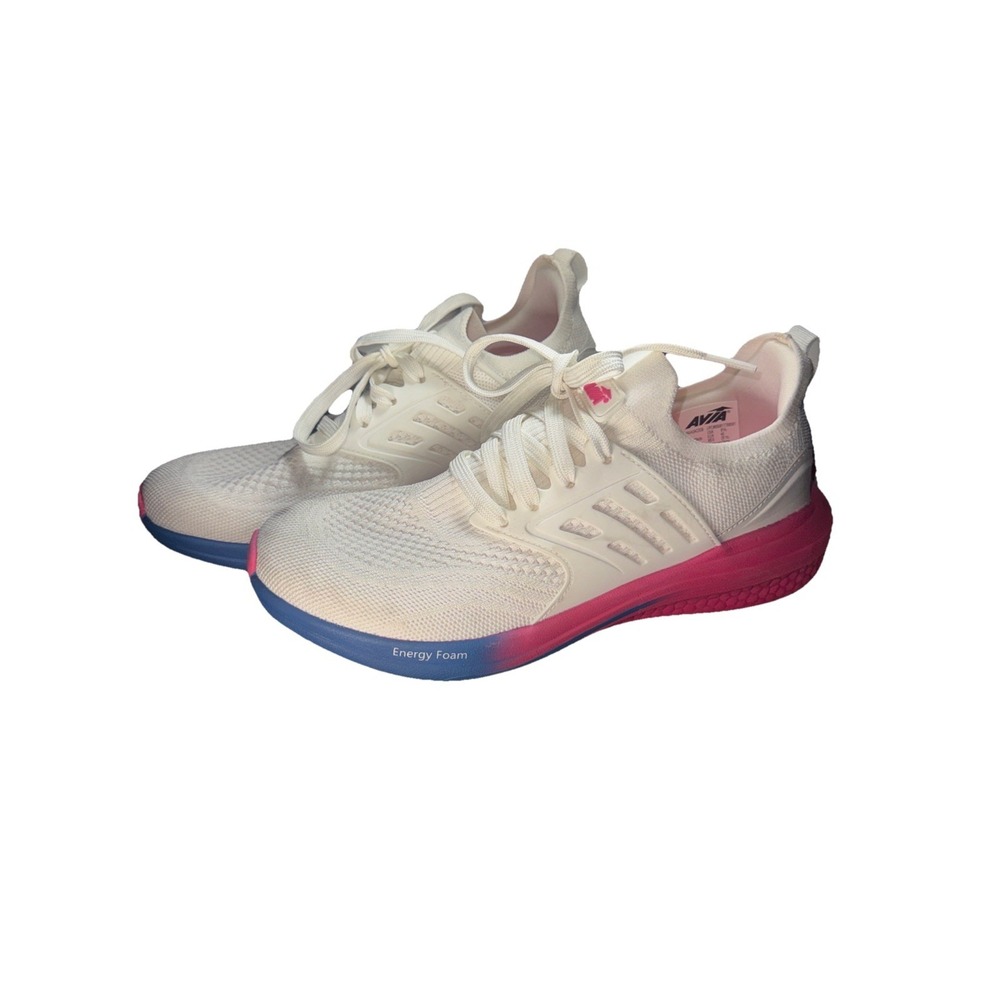 AVIA Women's Caged Knit White-Pink-Blue Sneaker,‎ Size: 8.5